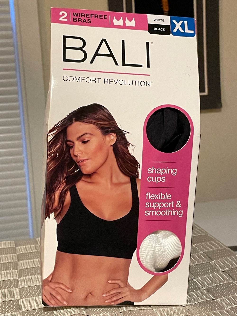 Bali Comfort Revolution Wirefree Bra Set of 2 in Black and White pads sewn in XL